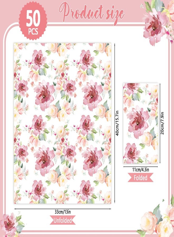 Fairooth 50 PCS Floral Paper Napkins Watercolor Flower Guest Napkins 3-Ply Disposable Dinner Napkins Decorative Paper Hand Towels for Wedding Bridal Baby Shower Tea Party Birthday, 4.3 x 7.9 Inch - Image 2
