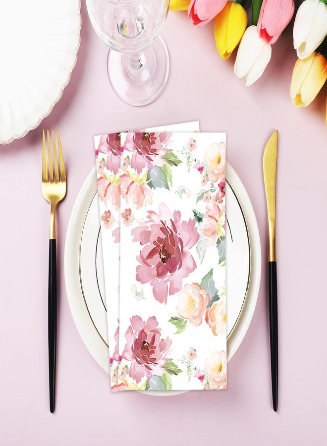 Fairooth 50 PCS Floral Paper Napkins Watercolor Flower Guest Napkins 3-Ply Disposable Dinner Napkins Decorative Paper Hand Towels for Wedding Bridal Baby Shower Tea Party Birthday, 4.3 x 7.9 Inch - Image 4