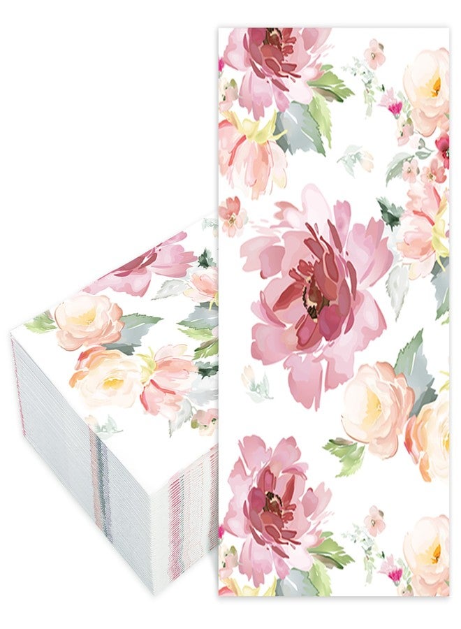Fairooth 50 PCS Floral Paper Napkins Watercolor Flower Guest Napkins 3-Ply Disposable Dinner Napkins Decorative Paper Hand Towels for Wedding Bridal Baby Shower Tea Party Birthday, 4.3 x 7.9 Inch - Image 1