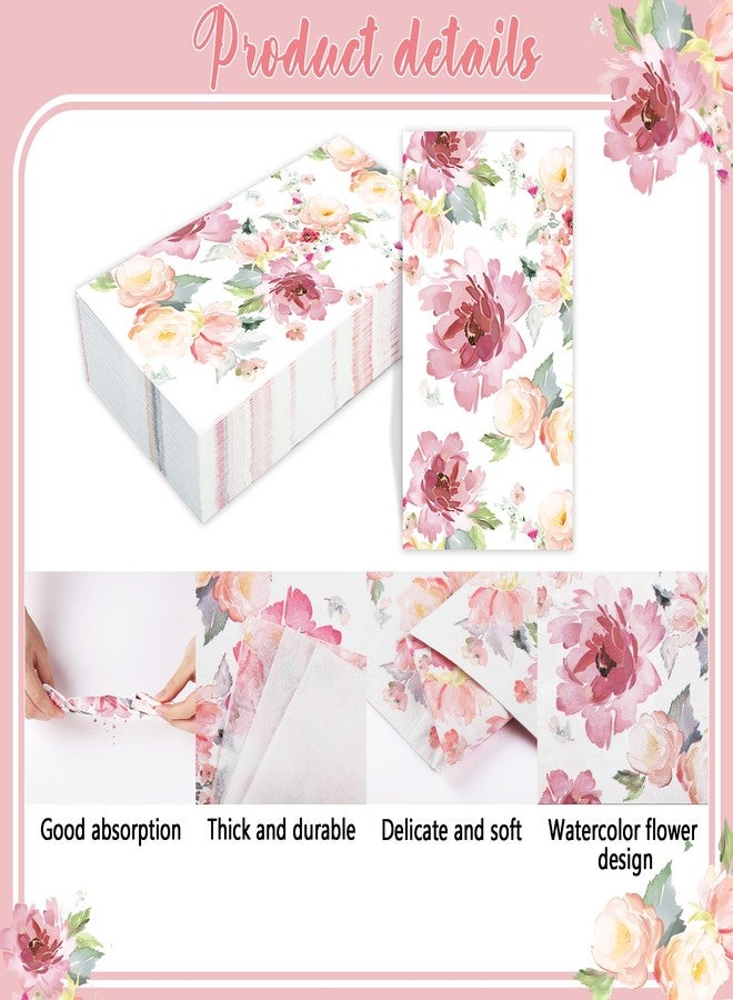 Fairooth 50 PCS Floral Paper Napkins Watercolor Flower Guest Napkins 3-Ply Disposable Dinner Napkins Decorative Paper Hand Towels for Wedding Bridal Baby Shower Tea Party Birthday, 4.3 x 7.9 Inch - Image 3