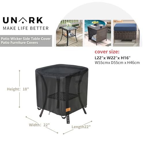 UNARK Patio Wicker Side Table Cover Suitable for 3Piece Outdoor Wicker Patio Bistro Set Side Table Waterproof Square Patio Small Side Table Cover 22 W x 22 D x 18 H inches Black - Image 3