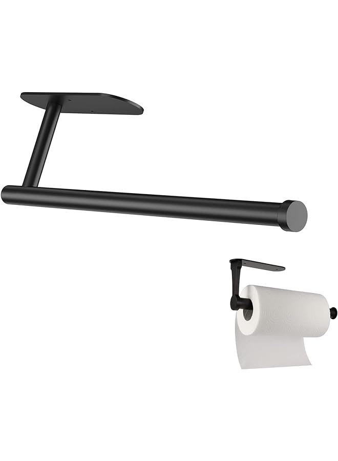 شواي حامل المناشف الورقية، حامل المناشف الورقية تحت الخزانة، حامل المناشف الورقية ذاتي اللصق من الفولاذ المقاوم للصدأ، قوي ومتين باللون الأسود - Image 1