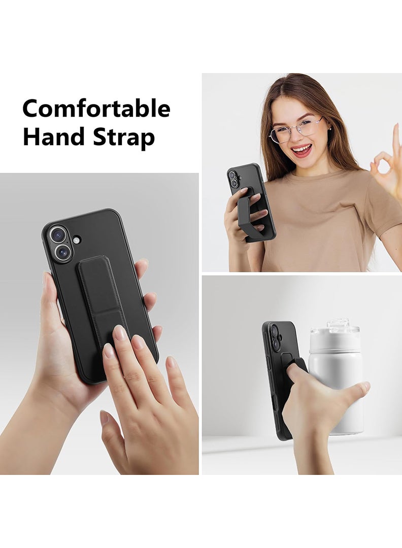 Case Up Compatible with Apple iPhone 16 Case with Magnetic Stand & Holder, Premium Silicone Finger Grip Strap Holder Case Car Mount Kickstand Cover- Black - Image 4