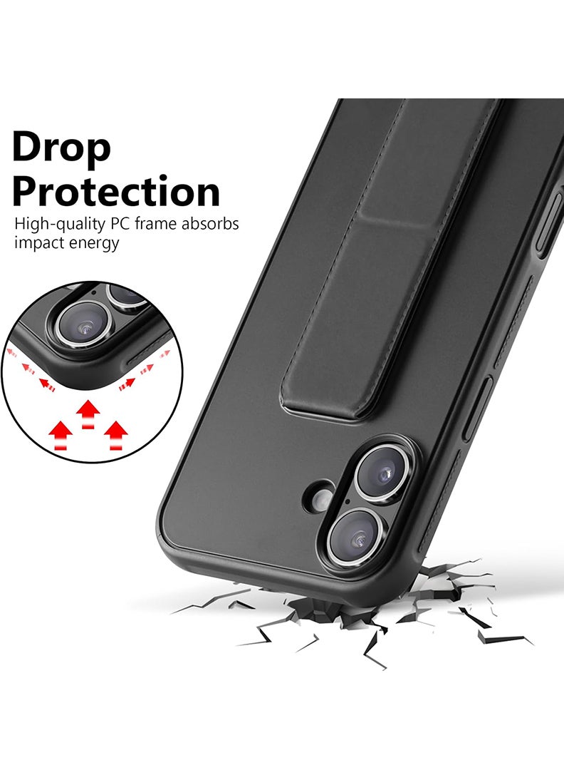 Case Up Compatible with Apple iPhone 16 Case with Magnetic Stand & Holder, Premium Silicone Finger Grip Strap Holder Case Car Mount Kickstand Cover- Black - Image 5
