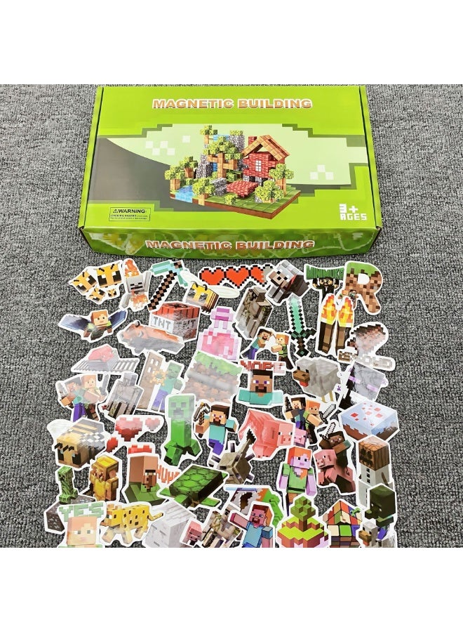【Stickers Included】Magnetic Block Building Set Magnetic Block Set Magnetic Particles Children's Magnetic Attraction Toys 150 Particles + 6 Minifigures + 10 Stickers + Color Box + Storage Bag + Instruction Manual - Image 1