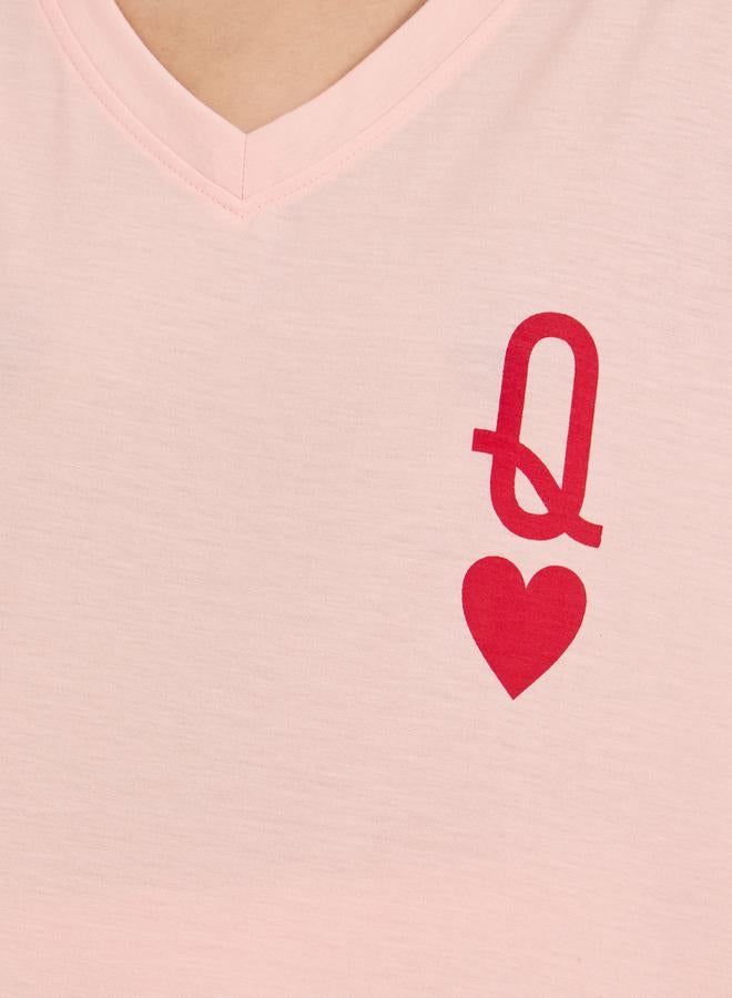 Styli Queen Of Hearts Dropped Shoulder V Neck T-Shirt & Cuffed Pyjama Set  - Image 3