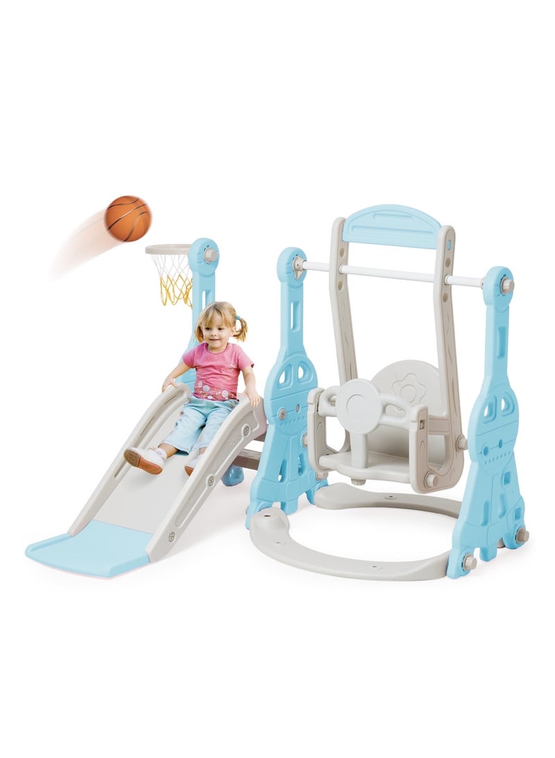 فول جوي مجموعة ملعب داخلي وخارجي للأطفال الصغار، مجموعة زحليقة وأرجوحة 4 في 1 للأطفال، مجموعة لعب زحليقة وأرجوحة مستقلة للأطفال مع طوق كرة سلة - Image 1