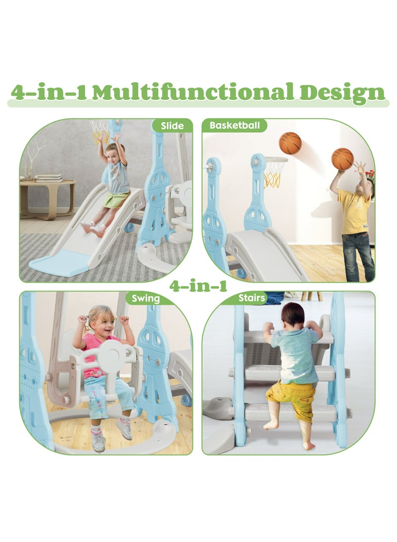 فول جوي مجموعة ملعب داخلي وخارجي للأطفال الصغار، مجموعة زحليقة وأرجوحة 4 في 1 للأطفال، مجموعة لعب زحليقة وأرجوحة مستقلة للأطفال مع طوق كرة سلة - Image 5