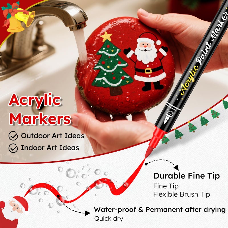 AKARUED Red Paint Marker for Rocks: 6 Pack Red Acrylic Paint Pen Dual Tip (Fine & brush), Non-Toxic, Water Based Acrylic Markers for Wood Painting, Plastic, Metal, Stone, DIY Crafts - Image 3
