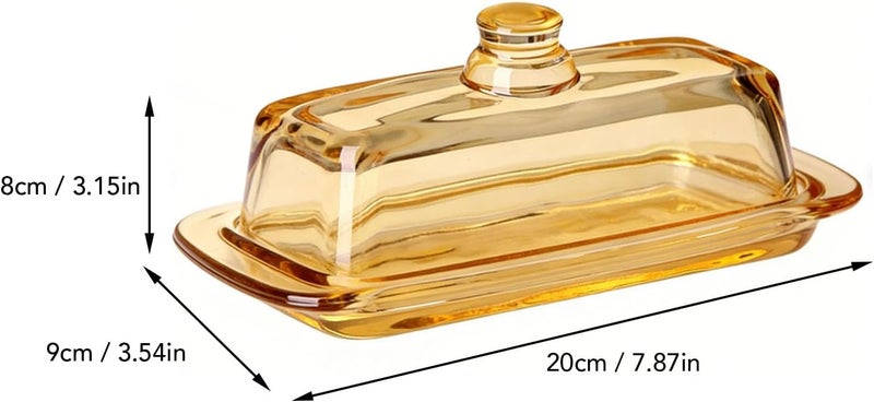 Glass Butter Dish with Lid, Airtight Butter Keeper Container, Dishwasher Safe Holder Tray Container for Countertop Fridge Refrigerator Kitchen Decor (Amber) - Image 2
