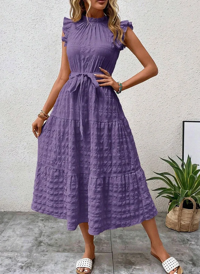 YUNIQEE Purple Self Designed Fit and Flare Dress