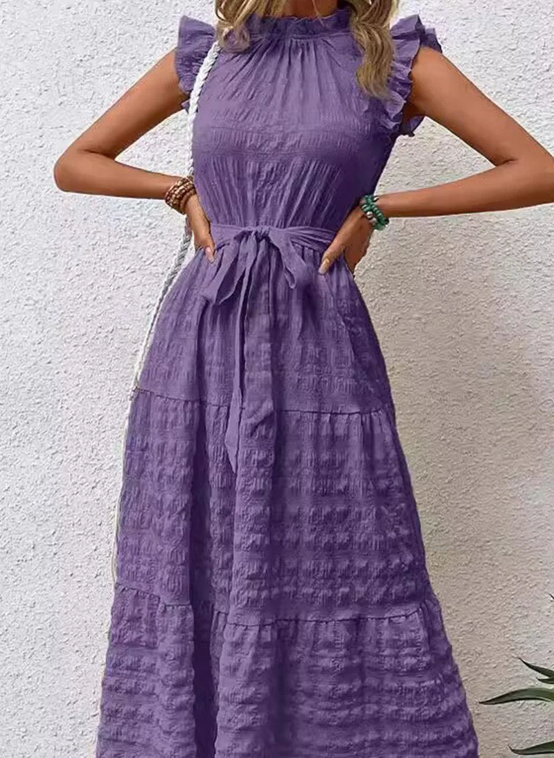 YUNIQEE Purple Self Designed Fit and Flare Dress