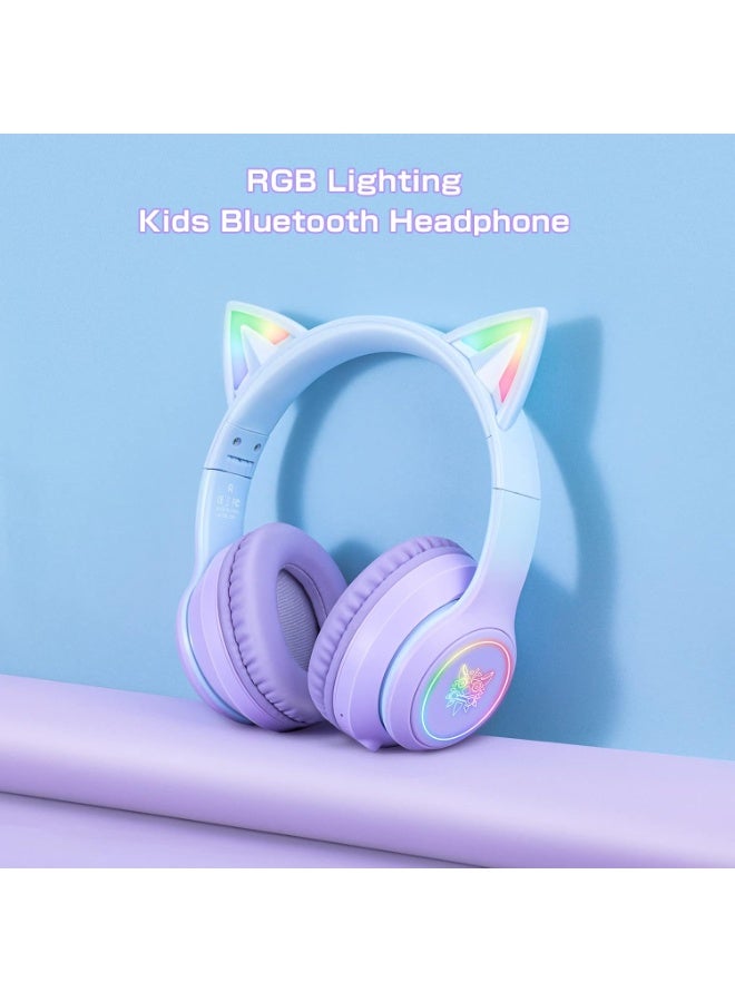 onikuma B90 Bluetooth Cat Ear Headphones for Kids & Adults, Wireless & Wired Mode Foldable Headset with Mic - Clear Sound Quality - RGB LED Light, for Girls School Gaming, for Phone/Laptop/PC/Tablet, Purple - Image 4
