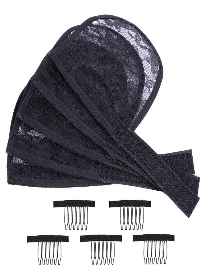 Nunify 5PCS Lace Base for Ponytail with Combs - Large Hair Net - Magic Buckle - Black - Image 1