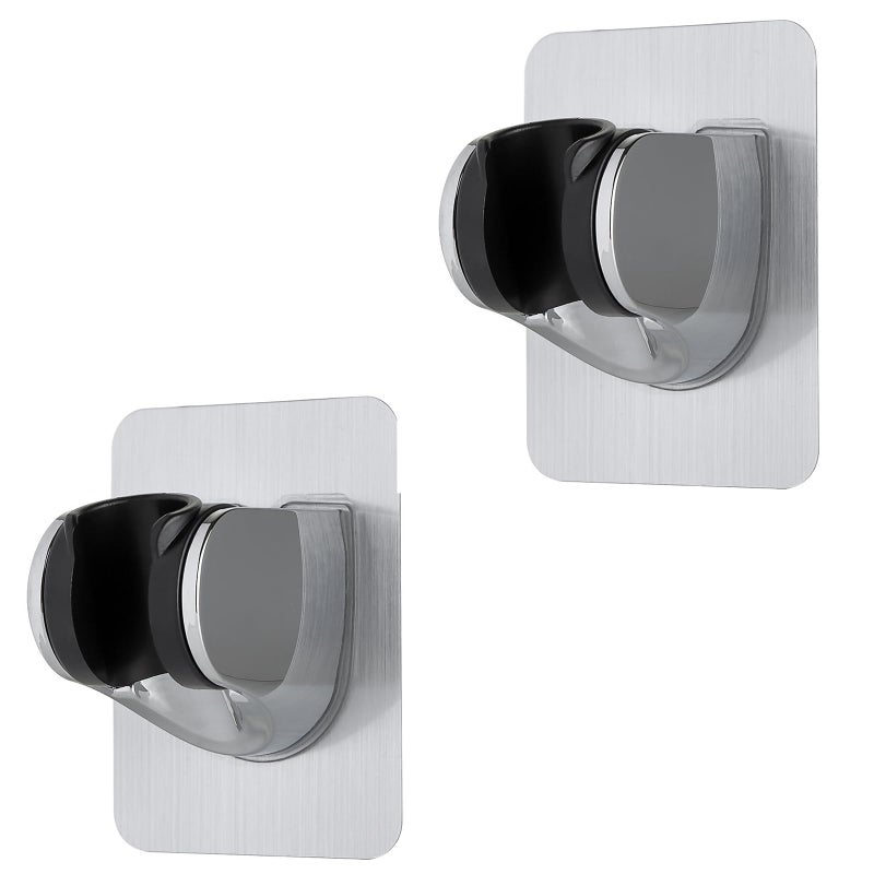Dogxiong 2 pcs Strong Adhesive Chrome Shower Head Holder Adjustable Shower Wand HolderHandheld Shower Head Wall Mount Bracket Showerhead Bidet Sprayer Bracket for Bathroom