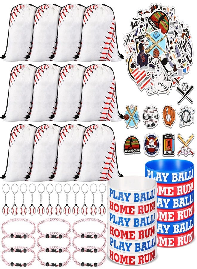 LEIFIDE 148 Pcs Baseball Party Favors Baseball Team Gifts Include Drawstring Bag, Silicone Wristbands, Keychain, Braided Rope Necklaces and Stickers Birthday Gifts for Baseball Players Lover - Image 1