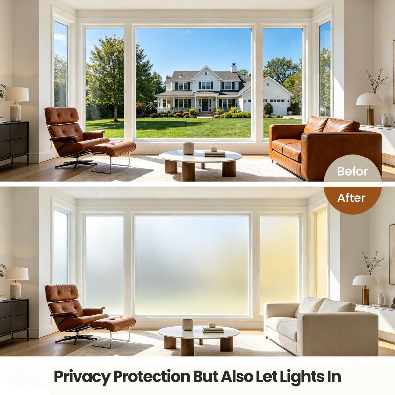 SKY-TOUCH Frosted Window Film : Removable Static Cling One Way Privacy Window Film Sun Blocking Heat Control Anti UV Peep-Proof for Home Office Bathroom Glass Door Window (45 * 260 cm Pure) - Image 4