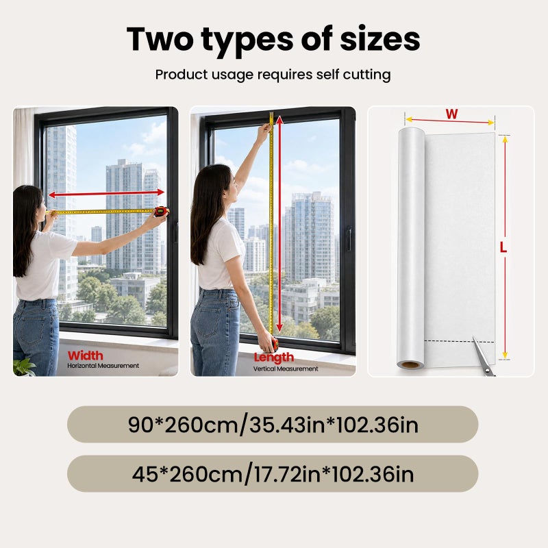 SKY-TOUCH Frosted Window Film : Removable Static Cling One Way Privacy Window Film Sun Blocking Heat Control Anti UV Peep-Proof for Home Office Bathroom Glass Door Window (45 * 260 cm Pure) - Image 2