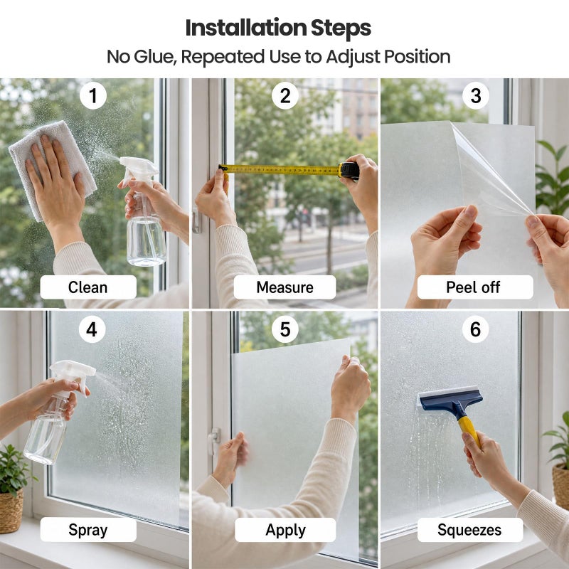 SKY-TOUCH Frosted Window Film : Removable Static Cling One Way Privacy Window Film Sun Blocking Heat Control Anti UV Peep-Proof for Home Office Bathroom Glass Door Window (45 * 260 cm Pure) - Image 5