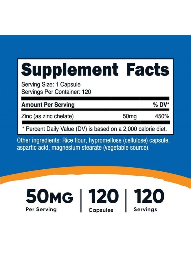 Nutricost Zinc Chelate 50mg, 120 Vegetarian Capsules - Gluten Free and Non-GMO - Image 2