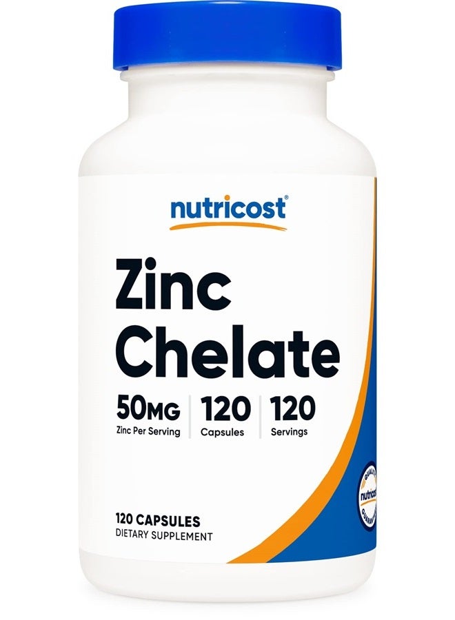 Nutricost Zinc Chelate 50mg, 120 Vegetarian Capsules - Gluten Free and Non-GMO - Image 1