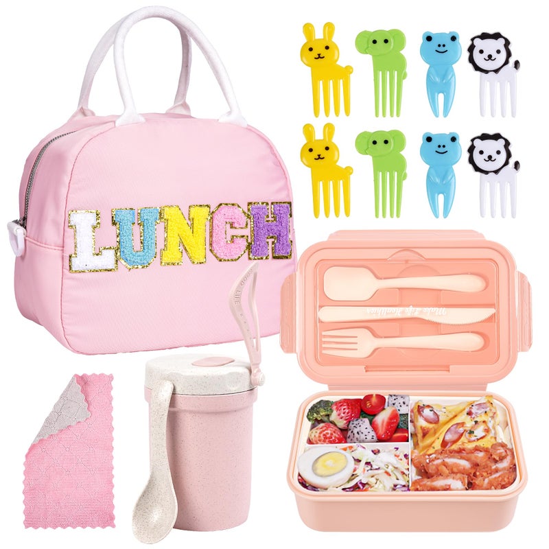 Kolewo4ever 17 Pieces Bento Box Lunch Box KitLarge Insulated Lunch Bag 3 Layer Stackable Leakproof Lunch Box Containers with CupLunch BagSpoonFork for Girl Women