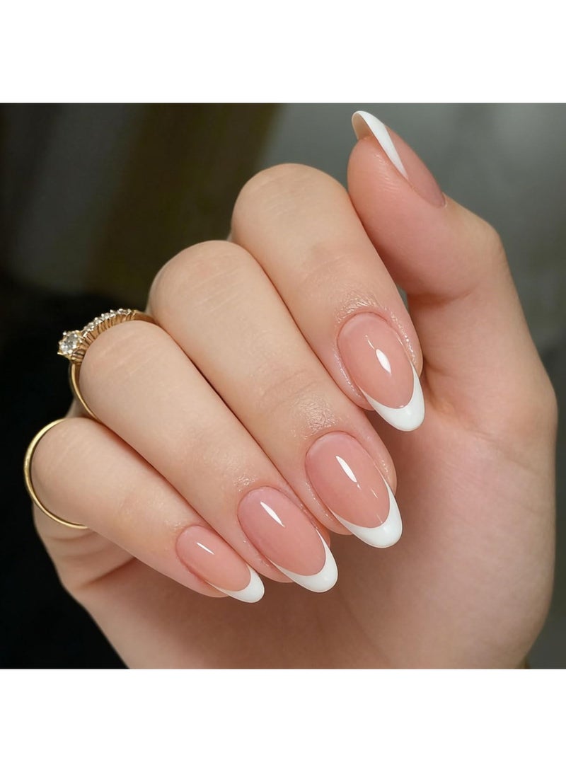 saykfoe 30 Pcs Press On Nails, French Style Short Almond-Shaped Nail Tips With a Pink Gradient Design, Fake Acrylic Nails Suitable For Beginners - Image 1