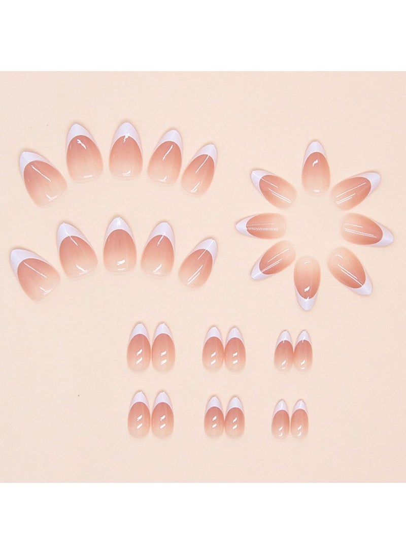 saykfoe 30 Pcs Press On Nails, French Style Short Almond-Shaped Nail Tips With a Pink Gradient Design, Fake Acrylic Nails Suitable For Beginners - Image 4