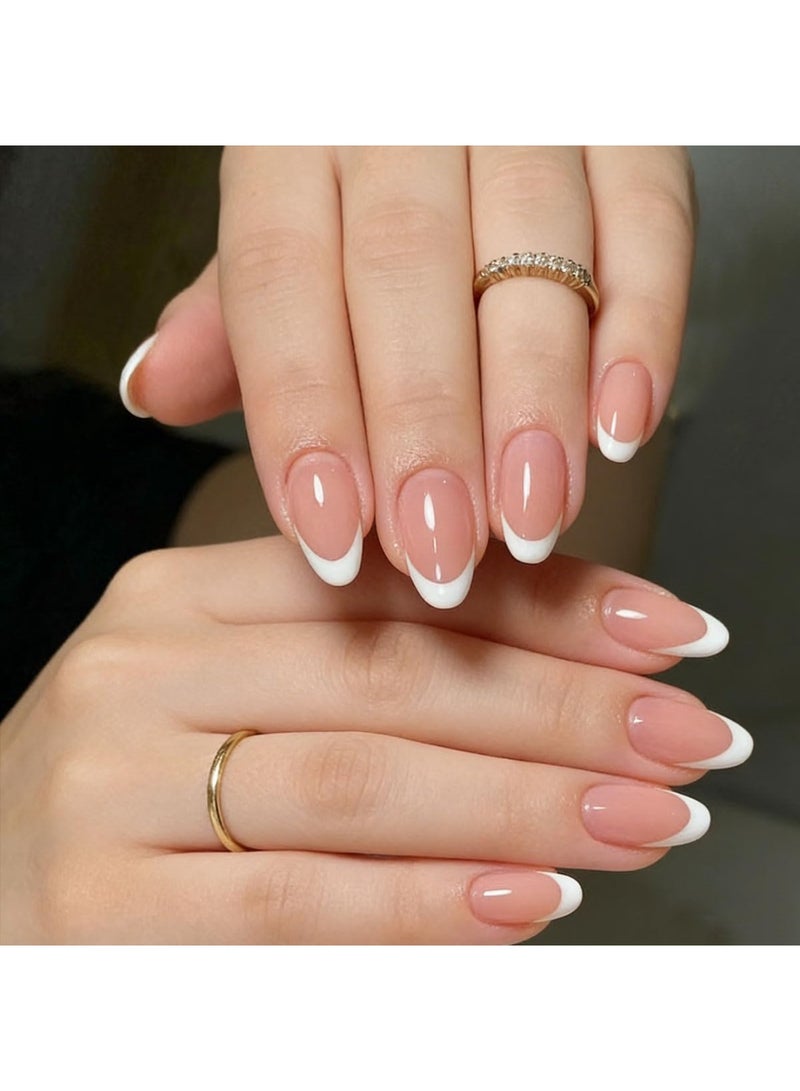 saykfoe 30 Pcs Press On Nails, French Style Short Almond-Shaped Nail Tips With a Pink Gradient Design, Fake Acrylic Nails Suitable For Beginners - Image 2