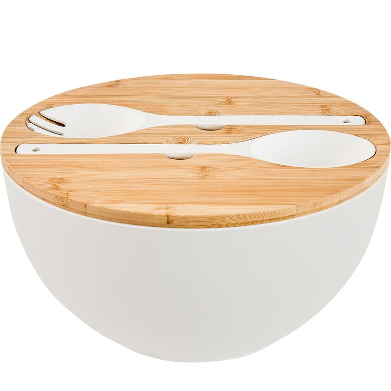 GEHE 12" Salad Bowls, Bamboo Fiber Salad Bowl with Lid, 7.7Qt Extra Large Mixing Bowls with Servers for Kitchen, Salad Serving Bowl Set with Utensils for Salad, Pasta, Fruits, Vegetables and Dessert - Image 1