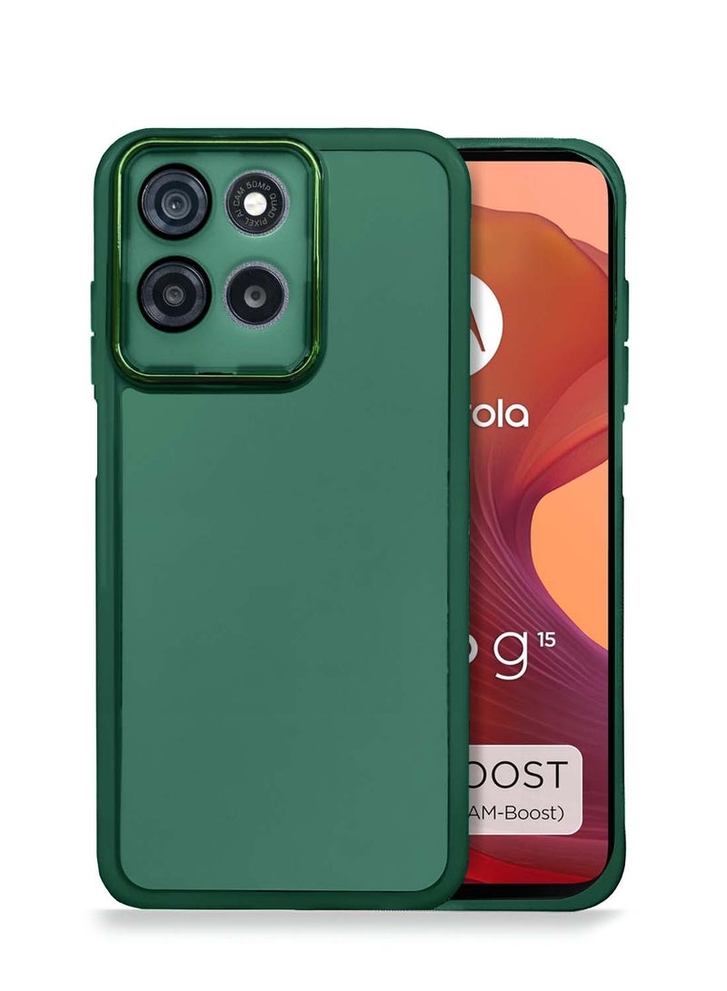 دبليو تيك موتورولا موتو G15 4G 2025 ناعم شفاف TPU سيليكون هاتف رفيع للغاية أنيق مطلي بالكهرباء غطاء العلبة الخلفي للكاميرا - أخضر غامق