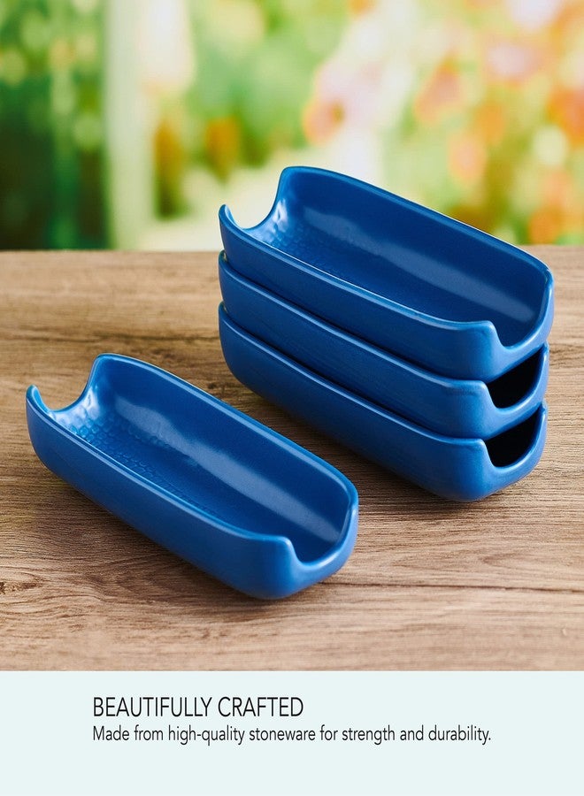 Pfaltzgraff Callie Blue Corn Dishes Set of 4, Stoneware Corn on the Cob Holders, 8.25 Inches Long, Dishwasher and Microwave Safe, Charming Blue Dinnerware for Family Meals - Image 5