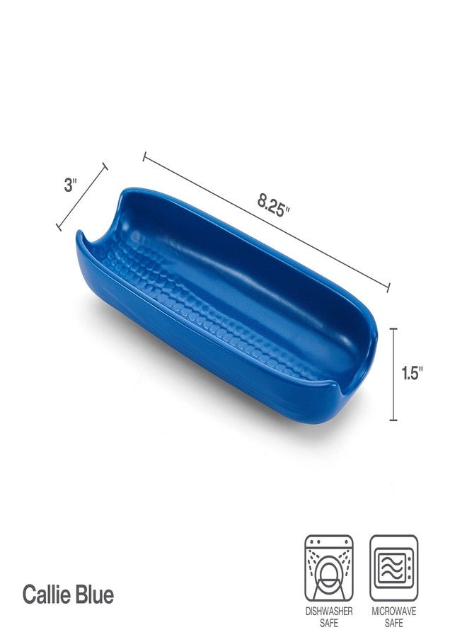 Pfaltzgraff Callie Blue Corn Dishes Set of 4, Stoneware Corn on the Cob Holders, 8.25 Inches Long, Dishwasher and Microwave Safe, Charming Blue Dinnerware for Family Meals - Image 3