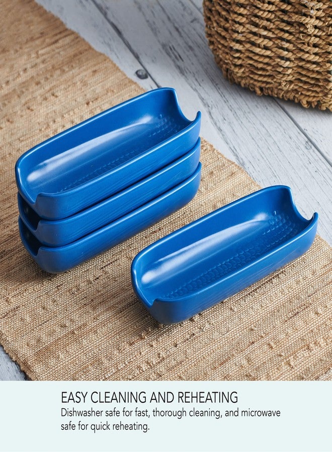 Pfaltzgraff Callie Blue Corn Dishes Set of 4, Stoneware Corn on the Cob Holders, 8.25 Inches Long, Dishwasher and Microwave Safe, Charming Blue Dinnerware for Family Meals - Image 4