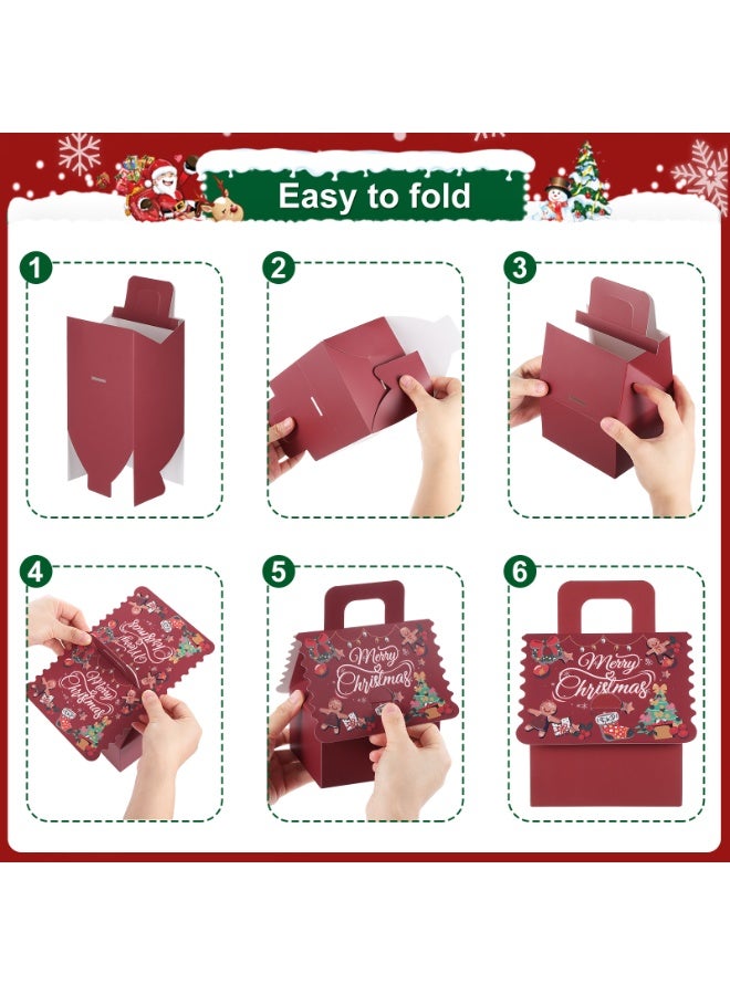 HSEAMALL 20pcs set of red base boxes with red cardstock lids Christmas party boxes. Paper confectionery boxes in a portable cottage design. New Year, Christmas, Christmas Eve, birthday party decorations and dessert boxes(Red) - Image 3