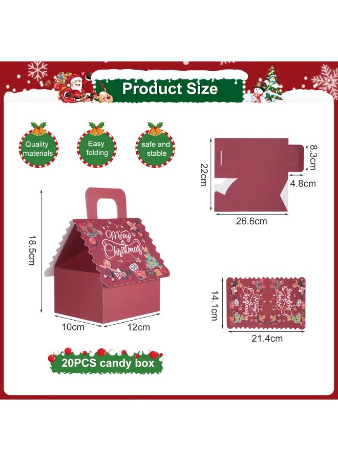 HSEAMALL 20pcs set of red base boxes with red cardstock lids Christmas party boxes. Paper confectionery boxes in a portable cottage design. New Year, Christmas, Christmas Eve, birthday party decorations and dessert boxes(Red) - Image 2