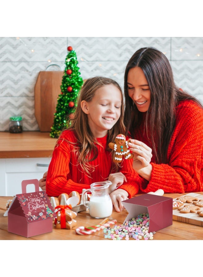 HSEAMALL 20pcs set of red base boxes with red cardstock lids Christmas party boxes. Paper confectionery boxes in a portable cottage design. New Year, Christmas, Christmas Eve, birthday party decorations and dessert boxes(Red) - Image 5