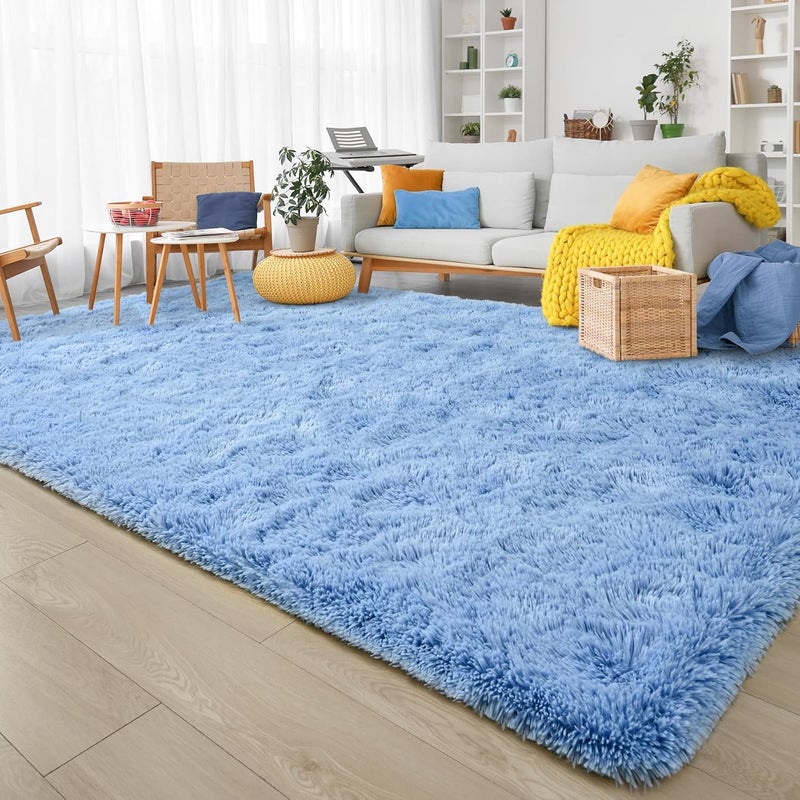 Keeko Fluffy Blue Area Rugs for Bedroom Kids Room, 6x9 Cute Shag Fuzzy Baby Rugs for Nursery Living Room Soft Furry Large Carpet for Bedroom Indoor Bedside Rug for Teen Boys Girls Dorm Decor - Image 4