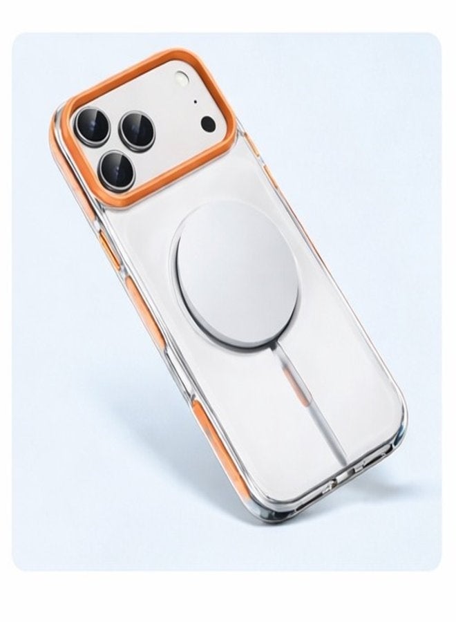 VR CREATIVE Transparent MagSafe Case for Apple iPhone 17 Pro Max with Orange Bumper and Camera Border Shockproof Back Cover Clear - Image 5