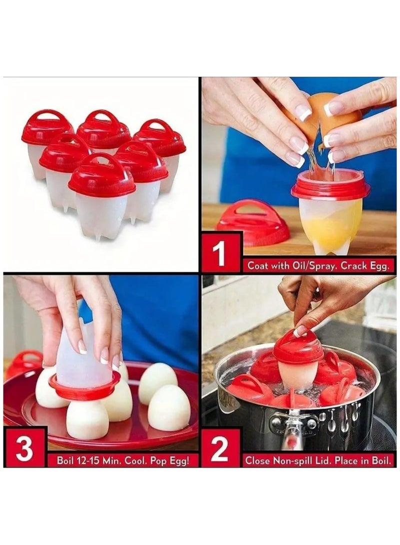 LDQ 6 Pcs Silicone Egg Cooking Cup, Perfect Hard Boiled Eggs for School, Non-Stick, Heat Resistant, Easy Clean, Shell less Breakfast Maker, High Temperature Resistant Steamer Cups. - Image 4