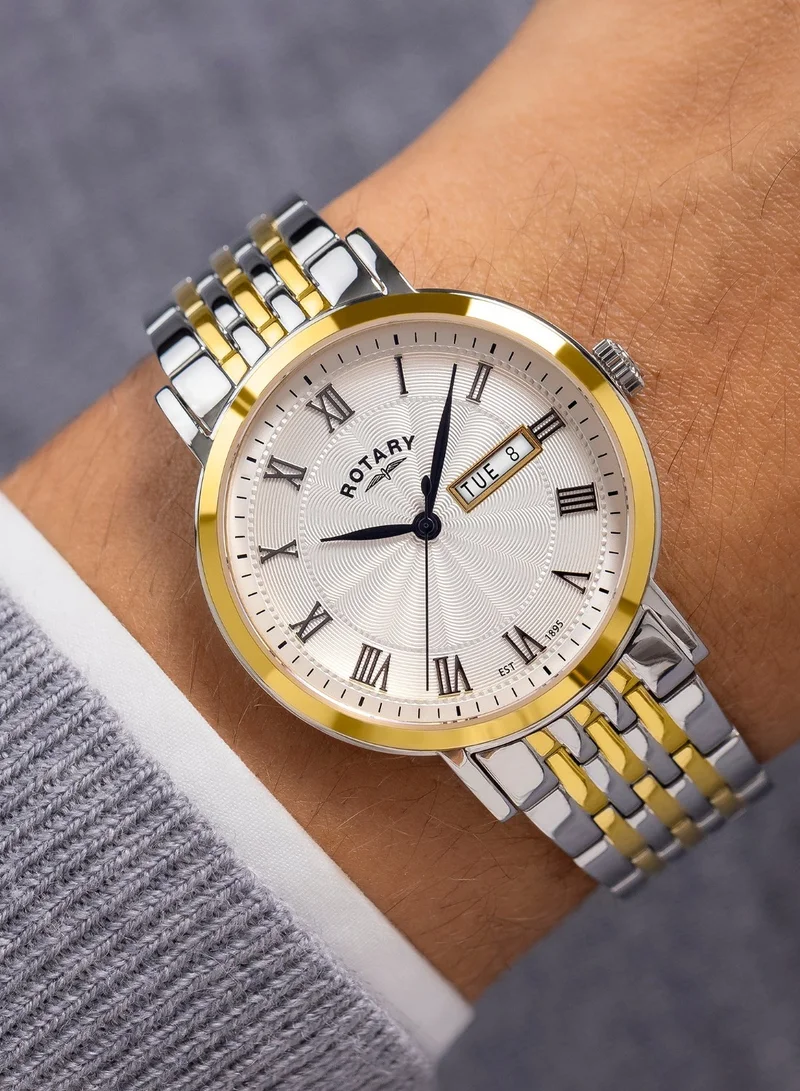 Rotary  Men's Heritage Analogue Watch, 37 mm, Silver Dial, Two-Tone Steel Bracelet for Men | Best Price UAE