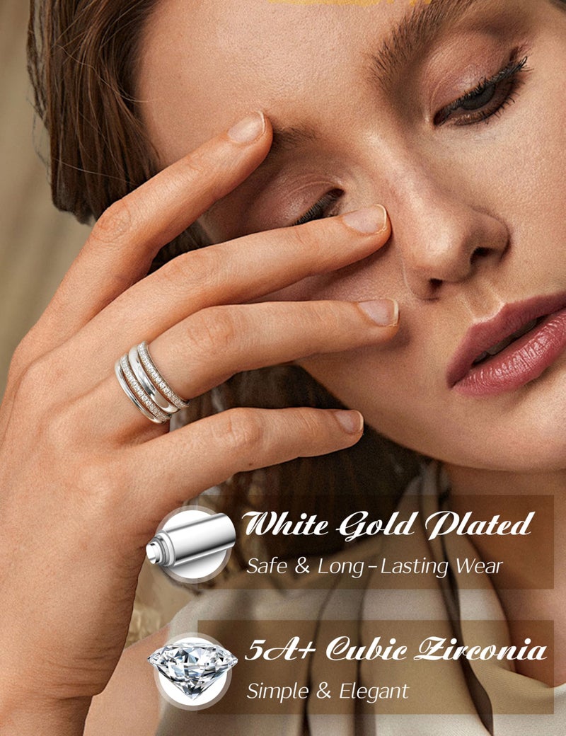 Florideco Stackable Rings for Women Non Tarnish Silver Plated Dainty Cubic Zirconia Rings Minimalist Stacking Thumb Ring Set Trendy Thin Statement Promise Wedding Bands Engagement Ring Stack Size 9 - Image 5