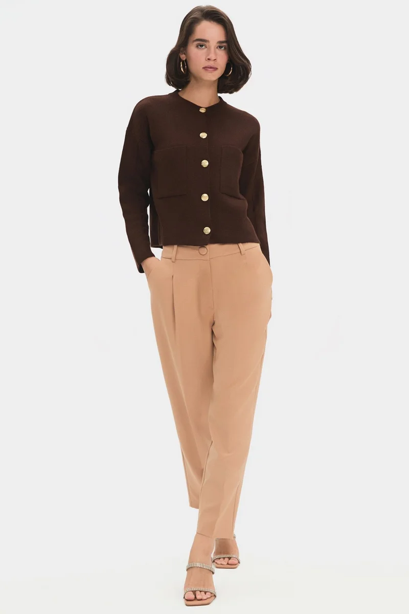 جون Women's Pocket Gold Button Detailed Knitwear Cardigan