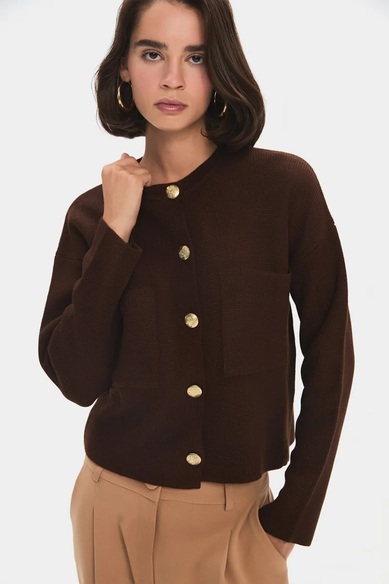 جون Women's Pocket Gold Button Detailed Knitwear Cardigan