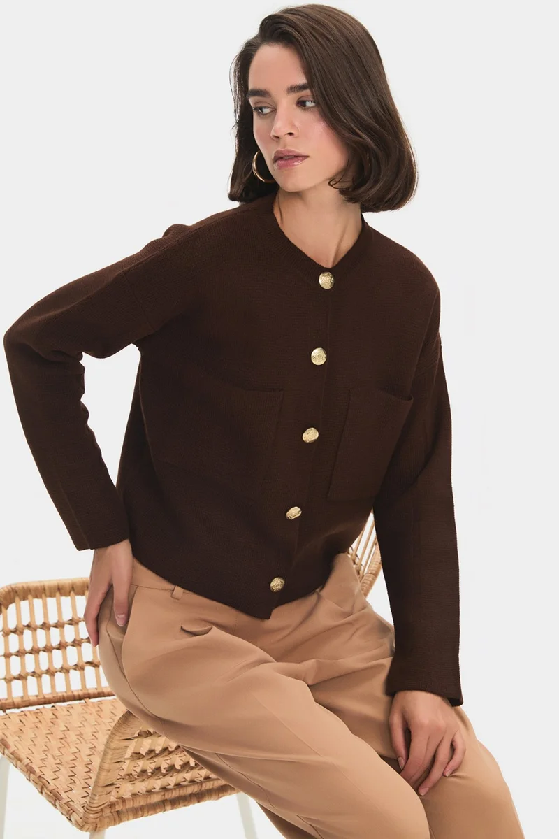 جون Women's Pocket Gold Button Detailed Knitwear Cardigan