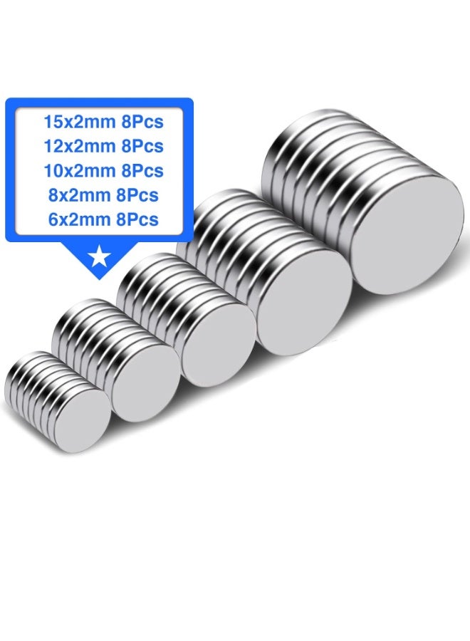 Small Rare Earth Magnets, 40 Pack, 5 Sizes - Neodymium Magnets for Refrigerator, DIY, Crafts, Kitchen & Office - Image 2
