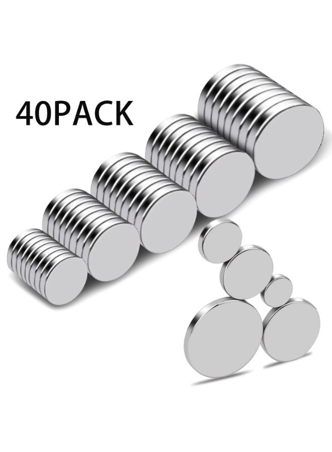 Small Rare Earth Magnets, 40 Pack, 5 Sizes - Neodymium Magnets for Refrigerator, DIY, Crafts, Kitchen & Office - Image 1