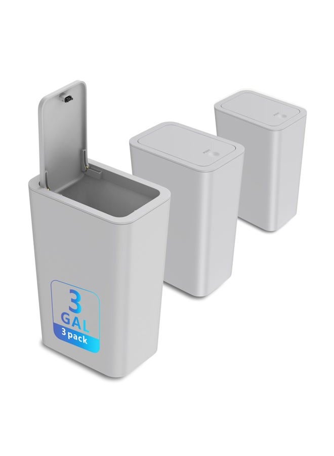 NetDot N. NETDOT 3 Pack Small Trash Can with lid, 3 Gallon Bathroom Trash Can,Garbage Can Slim Trash Bin Waste Basket for Bathroom,Kitchen,Bedroom,Living Room,Office,Laundry - Grey - Image 1