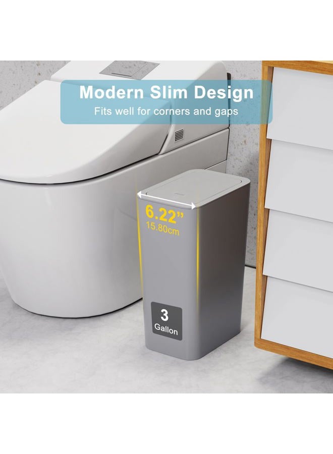 NetDot N. NETDOT 3 Pack Small Trash Can with lid, 3 Gallon Bathroom Trash Can,Garbage Can Slim Trash Bin Waste Basket for Bathroom,Kitchen,Bedroom,Living Room,Office,Laundry - Grey - Image 2