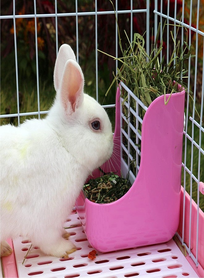 HERCOCCI Rabbit Hay Food Bin Feeder and Bunny Water Bottle Set, Hay Food Feeder Bowls Manger Rack with 500ml Hanging Water Dispenser Prevent Knock Over for Rabbit Guinea Pig Chinchilla (Large, Pink) - Image 5